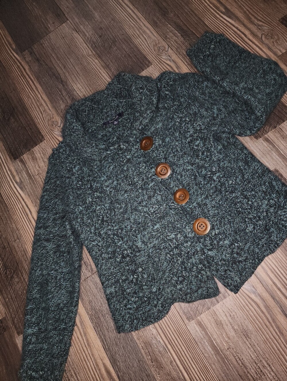 Chadwicks Cardigan Sweater PL Chunky Green Shawl Collar Cabincore Cozy Buuttons